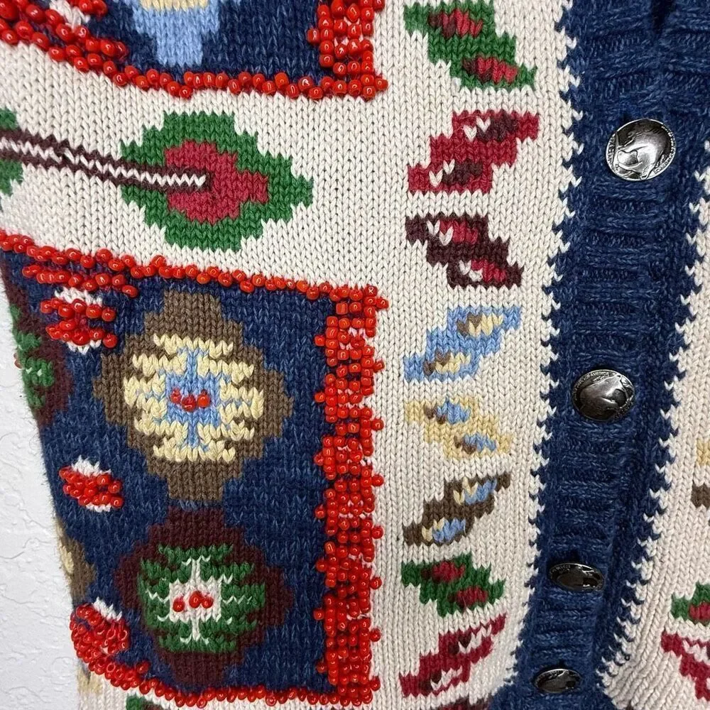 Vintage Cambridge Dry Goods Country Store Beaded Navajo Sweater Vest Sz S